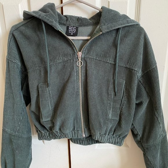 BDG Green Corduroy Hooded Cropped Jacket XS - Picture 6 of 16
